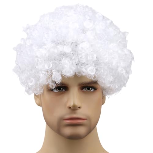 Funny Wigs Ivory White Afro Curly Wig for Women Men Fans Wig Disco Hippie Party Clown Wigs for Halloween Christmas Costume Cosplay Music Festiva(Common Size,Ivory White) - color: Ivory White, size: Common Size