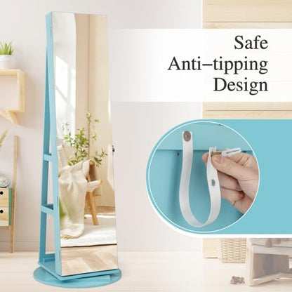 LOKO 360° Swivel Jewelry Cabinet, Lockable Jewelry Organizer (Sky Blue) - color: Sky Blue
