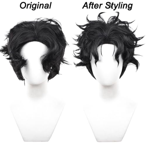 Men Black Short Wrap Cosplay Wig Replacement Wig Heat Resistan Synthetic Fiber Hairs for Uniex Adult Cos Halloween Christmas Anime Party - color: Black