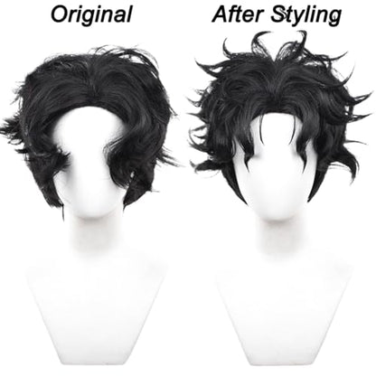 Men Black Short Wrap Cosplay Wig Replacement Wig Heat Resistan Synthetic Fiber Hairs for Uniex Adult Cos Halloween Christmas Anime Party - color: Black
