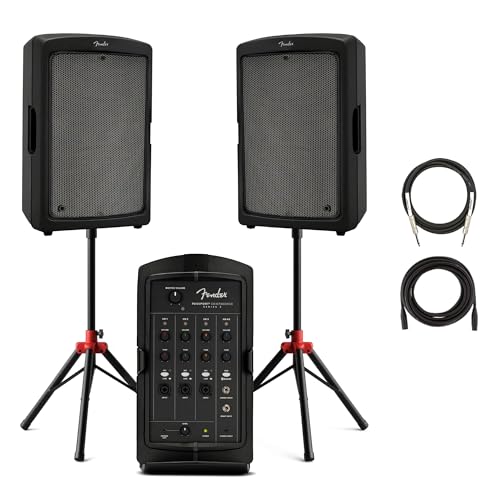 Fender Passport Conference S2 Portable PA System Bundle with Compact Speaker Stands, XLR Cable, and Instrument Cable