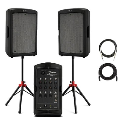 Fender Passport Conference S2 Portable PA System Bundle with Compact Speaker Stands, XLR Cable, and Instrument Cable