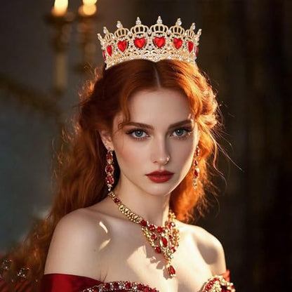 Queen Crown Rhinestone Wedding Crowns and Tiaras for Women Costume Party Hair Accessories Princess Birthday Crown Crystal Bridal Crowns - color: Gold Red Crown