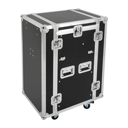 14U PA DJ Pro Audio Rack Road Case w/Slant Mixer Top, Heavy Duty Mobile Studio Equipment Cabinet, Network and Stereo Rack DJ Mixer Rack for Mixers & Live Sound - size: 14U / Side Tables