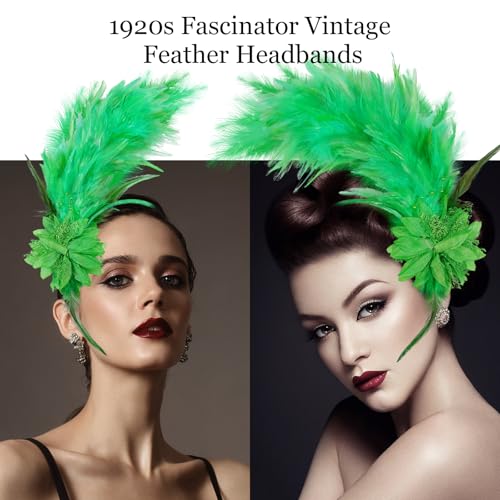 Loieryk Feathers Fascinator Headband 1920s Queen Headpiece Fascinators Hats for Women Tea Party Flower Headpiece - color: Green