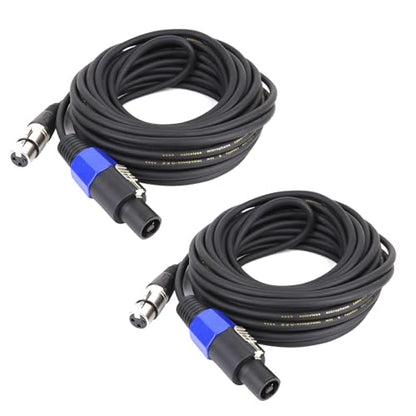 HBU Pack of 2 Speakon to XLR Cables 20 Feet - 2 PCS 3 Pole XLR Female to SpeakOn Male Cable - Twist Lock 3 Pin Microphone to Loudspeaker PA DJ Audio Wire (2 Packs, 20FT) - size: 20 Feet
