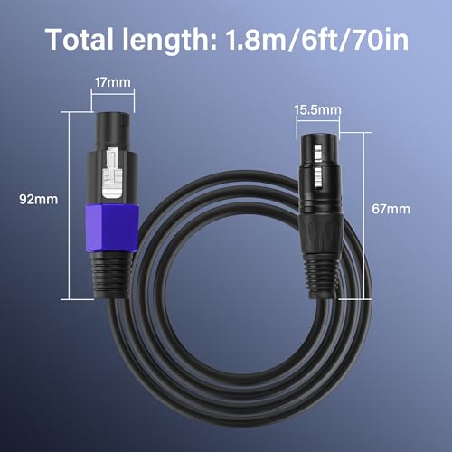 SinLoon Speakon to XLR 3Pin Cable 18AWG Male to Female Audio Extension Cable with Twist Lock for Amplifier Pro DJ PA Stage(1.8M/6FT Speakon Male) - style: 1.8M/6FT Speakon Male