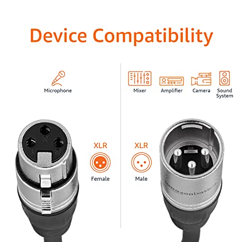 Amazon Basics XLR Male to Female Microphone Cable for Recording Studio, Speaker or PA System, All Copper Conductors, 3-Pin, Shielding, 6MM PVC Jacket, 25 Foot, Black - size: 25 Feet, style: 1-Pack