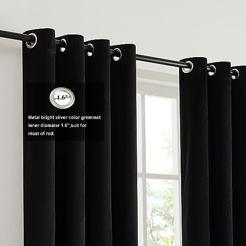 BULBUL Black Gold Color Block Window Curtains Panels 90 inches Long Velvet Farmhouse Drapes for Bedroom Living Room Darkening Treatment with Grommet Set of Black Gold | Living Room Bedroom Window Drapes,Modern Farmhouse,Room Darkening,Thermal Insulated,Gr