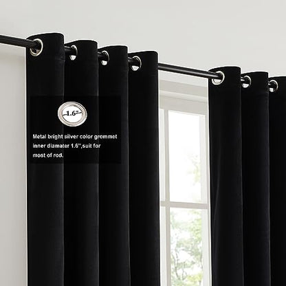 BULBUL Black Gold Color Block Window Curtains Panels 108 inches Long Velvet Farmhouse Drapes for Bedroom Living Room Darkening Treatment with Grommet Set of Black Gold | Living Room Bedroom Window Drapes,Modern Farmhouse,Room Darkening,Thermal Insulated,G
