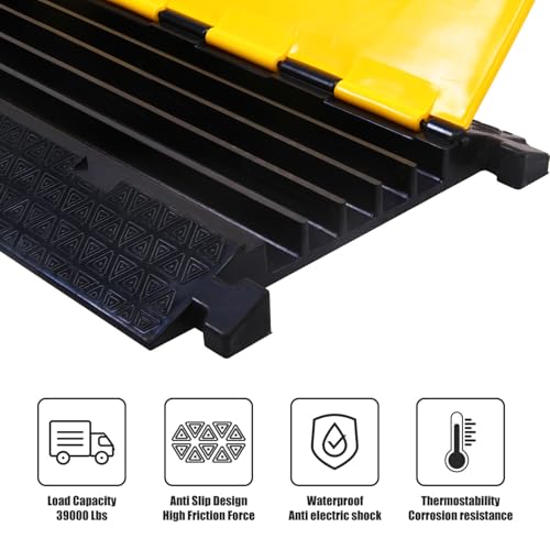 5-Channel Extensible Cable Protector Ramp, Floor Cord Cover - size: 5-Channel (2 Pack)
