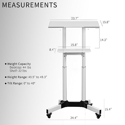 VIVO White Mobile 24 x 16 inch Lectern Podium, CART-V03W | Height Adjustable, Tilting Desktop, Rolling Laptop Cart on Wheels, Steel Design, Holds 44 lbs - color: White