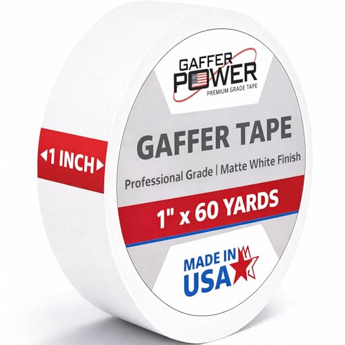 Gaffer Power White Gaffer Tape 1 Inch x 60 Yards, Pro Grade, USA Made - color: White, size: 1 inch x 60 yards