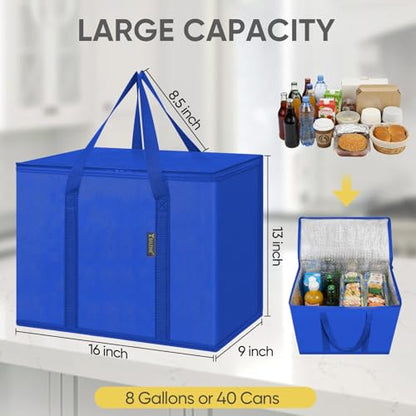 BALEINE Insulated Reusable Grocery Bags with Zippered Top, Large Cooler Bag - color: Midnight Blue, size: 2 Pack