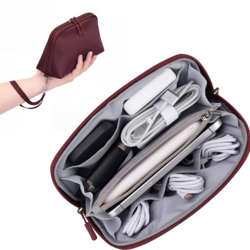 FYY Travel Cable Organizer - 8 Compartments, Lightweight, Water Repellent - color: Wine Red, size: (S) 8.1"× 4.7"× 2.9"