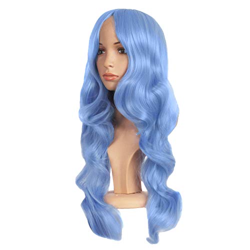 MapofBeauty 24 Inch Long Wavy Side Bangs Party Anime Cosplay Wig,Periwinkle | 60 cm Synthetic Fiber Wig, Women, Charming - color: Periwinkle Pink
