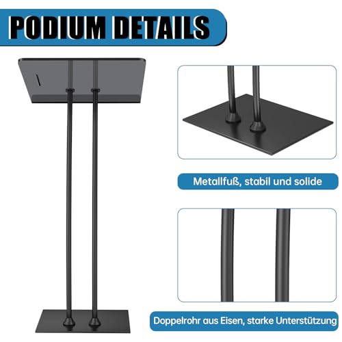 Acrylic Podium Lectern with Iron Stable Bottom, Pulpits for Churches with 10MM Thickened Acrylic Countertop, Multi Function Pulpit for Modern Classroom Music Concert Wedding Conference Event - color: Black