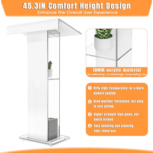 45.3 Acrylic Podium Lectern, Pulpit for Churches with Double Shelves, Modern Plexiglass Pulpits Lectern, Stand Up Pulpits for Classroom, Conference, Wedding - size: 45.3IN