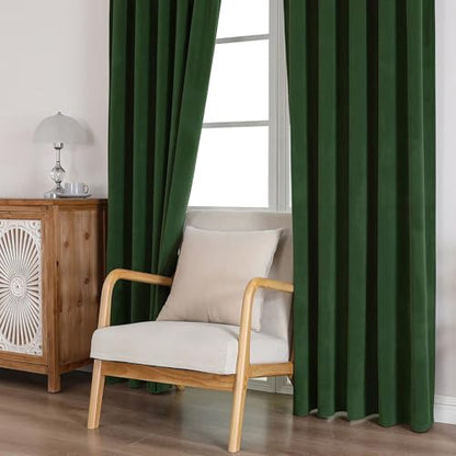 CUCRAF Dark Olive Green Velvet Blackout Curtains 108 inches Long, Thermal Insulated, Noise Reducing Rod Pocket Luxury Drapes for Bedroom Living Room(52x108 inches, 2 Panels) - color: Dark Olive Green, size: 52"W x 108"L (Pack of 2)