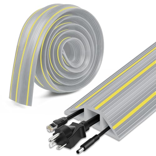 Floor Cord Cover 10 ft, Extension Cord Covers for Wires on Floor, Outdoor Cable Cover Protector Heavy Duty PVC Duct Cord Hider Floor 3 Channels Cable Management, Gray - color: Gray, size: 10 ft