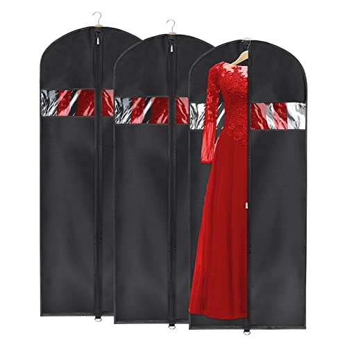 Univivi Garment Bag Suit Bags for Closet Storage, Black, 60 Inch, Set of 3 | Travel Bag with Zipper and Visible Transparent Window, Oxford Fabrics, Foldable Washable Suit Cover for Jacket, Suits, Coats - size: 24"X60"-3pcs - Oxford