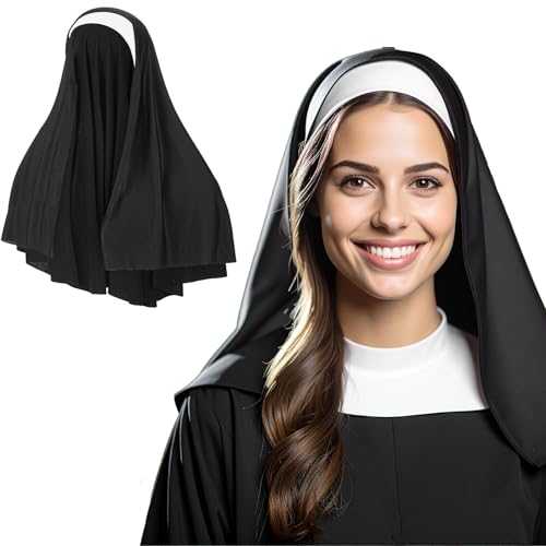 CIATBYYJ Nun Headpiece Costume, Elegant Nun Habit Cap Costume Accessory for Women, Nuns Veil Costumes for Halloween Cosplay Party, Nuns Headpiece Accessories (Black and White)