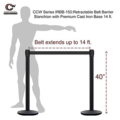 Montour Line MI650 Set of 2 Retractable Belt Barrier Stanchion, Cast Iron Base, Polished Stainless Steel Post (14 ft Black and Yellow Diagonal Belt) - color: Black and yellow diagonal, size: Polished Stainless Steel