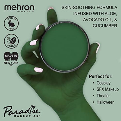 Mehron Makeup Paradise AQ - DARK GREEN, Water-Activated Face & Body Paint - color: Dark Green, size: 1.4 Ounce