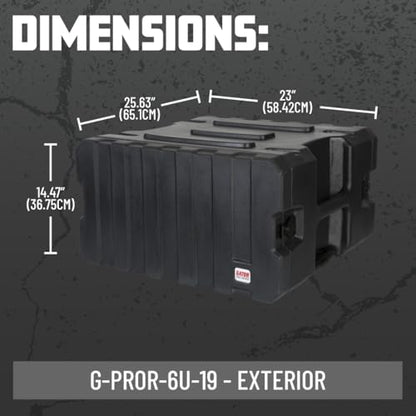 Gator Cases Pro Series 6U Rolling Rack Case with 19" Depth, Tow Handle & Recessed Wheels, Roto Molded Made in USA (G-PROR-6U-19) - size: 6U Rack Space, style: Rolling Rack - 19" Deep