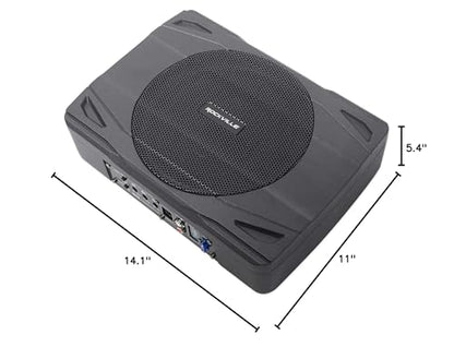 Rockville SS8P 8" Powered Under-Seat Car Subwoofer with RWK10 Amp Kit | 400W Peak / 100W RMS, RCA and High-Level Inputs, Auto Turn-On, Bass Knob, 10 Gauge 100% Copper Wiring, 2-Items