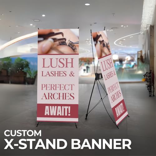 DreamController Lashes & Brows X-Stand Banner by DC | 30"x65" Tripod Display | Lush Lashes Perfect Arches Await Vertical Banner for Trade Shows & Events | Made in USA | (Stand Not Included) - color: Lush Lashes Perfect Arches Await, size: X Banner - 30x65