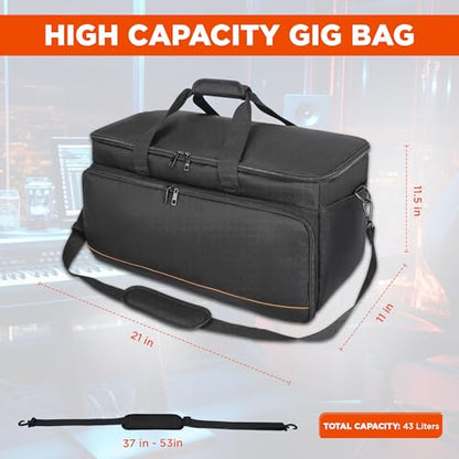 Large DJ Cable Bag Organizer, Gig Bag Padded Dividers, Laptop, Travel DJ Mixer for Musicians, Cord File, Microphone, Music Accessories