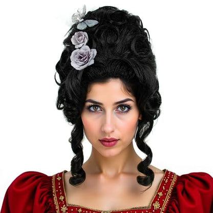 STfantasy 60s Beehive Wig – Pinup & Dragqueen Curly Wig for Women, Victorian Hair Style, Dramatic Volume, Flirty Curls, Party & Costume Essential, Heat Resistant Fiber(Black) - color: Black
