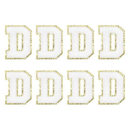 MECCANIXITY Chenille Letter Patches 2.2" Self Adhesive Alphabet D Stick on Embroidered Patch Sew on Letter Stickers Applique for Repairing Clothing Jeans Shoes Hats DIY(White, Pack of 8) - style: Letter D