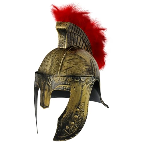 Servllcell Medieval Roman Knight Helmet,Plastic Greek Spartan Gladiator Helmet Medieval Costume Accessories,Halloween Hat - color: Gold Red-d