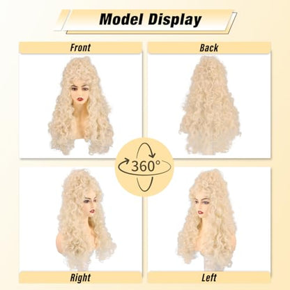 Long Curly Fluffy Cosplay Wig for Women Heat-Resistant Synthetic Fiber Hair Wig for Adult Halloween (Blonde) - color: Blonde