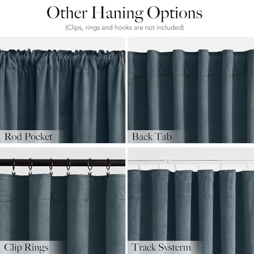 RYB HOME Dusty Blue Velvet Blackout Curtains 84 inches Long for Bedroom | Thermal Insulated, Room Darkening, Light UV Privacy Block, With Hook Belt, Back Tab, Living Dining Room, W52 x L84, 2 Panels - color: Dusty Blue, size: 52"W x 84"L (Pack of 2)