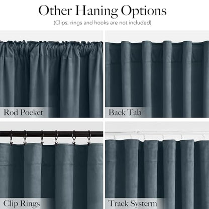 RYB HOME Dusty Blue Velvet Blackout Curtains 84 inches Long for Bedroom | Thermal Insulated, Room Darkening, Light UV Privacy Block, With Hook Belt, Back Tab, Living Dining Room, W52 x L84, 2 Panels - color: Dusty Blue, size: 52"W x 84"L (Pack of 2)