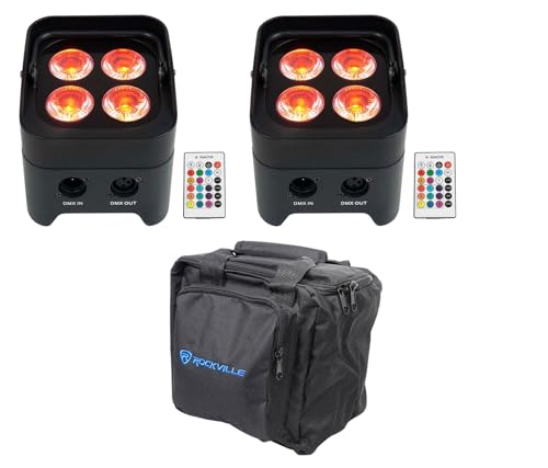 Rockville Best PAR 50 Rechargeable Wash Light Pair Bundle with RLB90 Bag | 15-Hour Rechargeable Battery, 4400mAh, RGBWA+UV, Wireless DMX, Remote, Sound Activated, Strobe, RLB90 Travel Bag, 3-Items