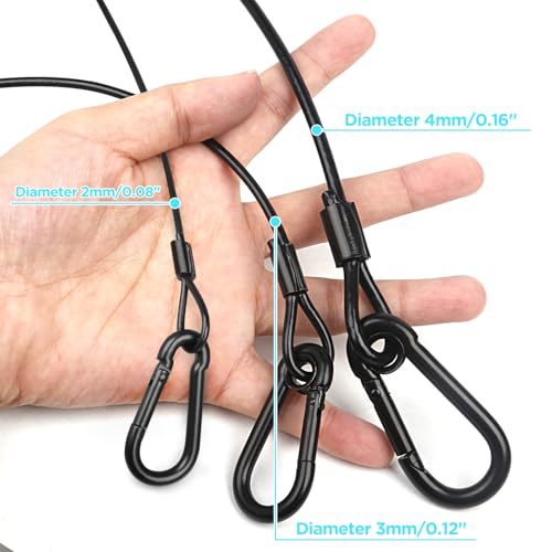 Lighting Safety Cable with Loops(2-Pack), 25kg Load Stage Light Safety Cable Black Security Chain Hanging on Trusses, Stainless Steel Lanyard（Diameter 3mm/0.12in, Length 100cm/39.37in)