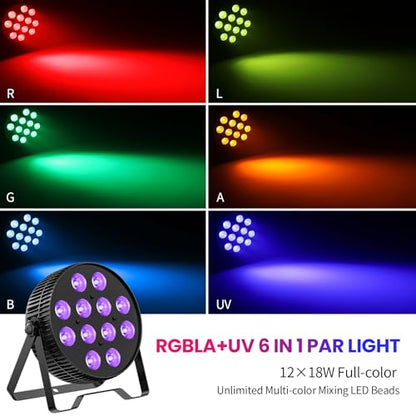 Betopper 12X18W LED Stage Light,6-in-1 RGBAL+UV DJ Par Lights-4 Packs | 12W*18 PCS RGB+Lime Amber UV LEDs, Auto/Sound/DMX512/Master-Slave, Ideal For Parties, Concerts, Theatrical, Uplighting, Event