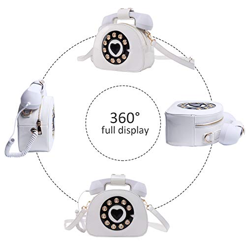 SUKUTU Telephone Shaped Purse Shoulder Crossbody Tote Bags Women Retro Phone Top-Handle Handbags for Girls - color: White