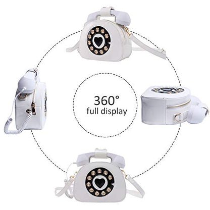 SUKUTU Telephone Shaped Purse Shoulder Crossbody Tote Bags Women Retro Phone Top-Handle Handbags for Girls - color: White