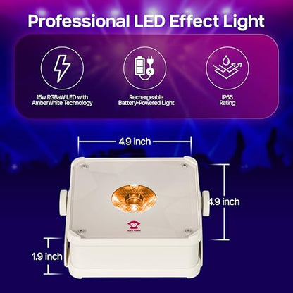 Ape Labs Mini 2+ Ultra Efficient LED Uplighting with Remote & 10 Hours Battery Life for Weddings, DJs & Event Lighting - IP65 Waterproof RGBaW Spotlight with MusikMode & DMX App Control - Set of 2 - color: Creme, size: Set of 2