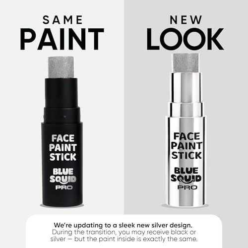 Blue Squid PRO Metallic Silver Face Paint Stick - Waterproof Silver Body Paint Adults & Kids Eye Black Baseball, Eyeblack Softball -Hypoallergenic Twist-Up Non-Toxic Makeup Stick Cosplay, Sports & SFX - color: Metallic Silver