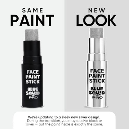 Blue Squid PRO Metallic Silver Face Paint Stick - Waterproof Silver Body Paint Adults & Kids Eye Black Baseball, Eyeblack Softball -Hypoallergenic Twist-Up Non-Toxic Makeup Stick Cosplay, Sports & SFX - color: Metallic Silver