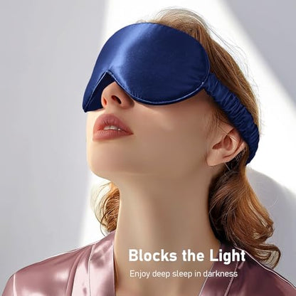LitBear 100% 22 Momme Mulberry Silk Sleep Mask - 3D Contoured, Deep Blue | Pure Silk, Eyelash-Friendly, Soft, Breathable, Perfect Blocks Light, Tangle-Free Adjustable Strap, Travel Pouch - color: Midnight Blue