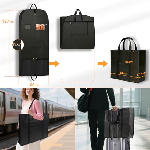 Travel Garment Suit Bag 54" for Hanging Clothes for Men Suits Shirts Coats | Suit bags for Closet Storage with Pockets,Gusseted Garment Bag for Men Tuxedos Women Dresses, Handles and Zipper Black,2 pack - size: 54" 2PK