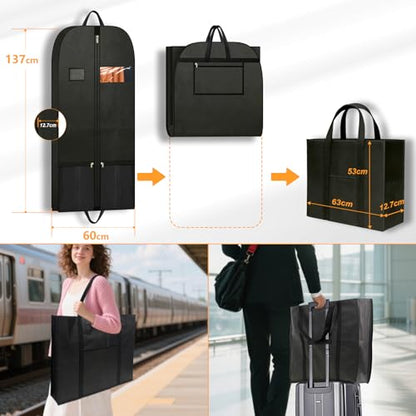Travel Garment Suit Bag 54" for Hanging Clothes for Men Suits Shirts Coats | Suit bags for Closet Storage with Pockets,Gusseted Garment Bag for Men Tuxedos Women Dresses, Handles and Zipper Black,2 pack - size: 54" 2PK