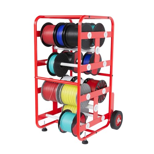15X17X31" Wire Spool Holder Cart, Portable Wire Rack Dispenser with | Wheel, Display & Storage for Electrical Industrial & Retail Use - 10 Rods Red Powder Coated - color: Red